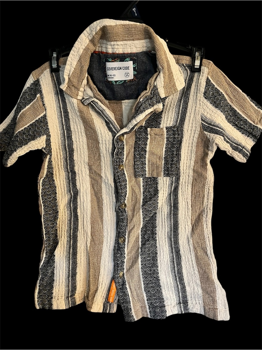 Sovereign Code Boy Short-Sleeve Striped Button-Up Shirt - Cream & Brown L327